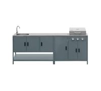 sweeek - Cuisine extérieure Naxos 2 modules Acier Inoxydable Bleu Gris Barbecue gaz 3 brûleurs avec évier