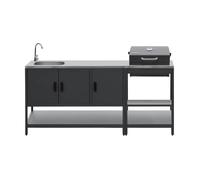 Cuisine extérieure Naxos 2 modules acier inoxydable noir barbecue au charbon avec évier