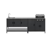 Cuisine extérieure Naxos 2 modules acier inoxydable noir barbecue gaz 3 brûleurs avec évier