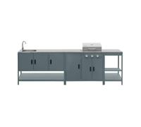 sweeek - Cuisine extérieure Naxos 3 modules Acier Inoxydable Bleu Gris avec Barbecue gaz 3 brûleurs