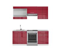 Cuisine Fame-Line, 200cm sans PT, Rouge bordeaux Haute brillance/Blanc, Vicco 35003