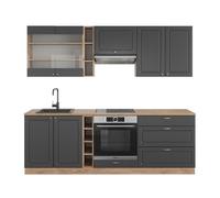 Cuisine Fame-Line, 235cm sans PT, Anthracite campagne/Chêne de force doré, Vicco 38756