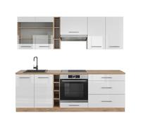 Cuisine Fame-Line, 235cm sans PT, Blanc Haute brillance/Chêne de force doré, Vicco 38753