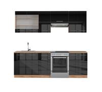 Cuisine Fame-Line 240cm sans PT Anthracite brillant/Chêne doré Vicco
