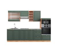 Cuisine Fame-Line, 280 cm , PT Marbre, Chêne vert et or/chêne doré, Vicco