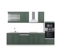 Cuisine Fame-Line 300cm avec armoire haute PT Marbre Vert Or Campagne/Blanc Vicco 42211