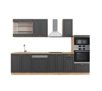Cuisine Fame-Line, 300cm avec armoire haute, sans PT, Anthracite campagne/Chêne de force doré, Vicco 38653