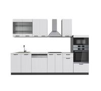 Cuisine Fame-Line, 300cm avec armoire haute, sans PT, Blanc campagne/Anthracite, Vicco 36143