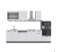 Cuisine Fame-Line 300cm avec armoire haute, sans PT Blanc cottage/anthracite Vicco