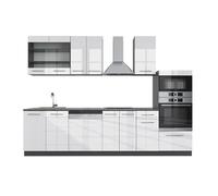 Cuisine Fame-Line, 300cm avec armoire haute, sans PT, Blanc Haute brillance/Anthracite, Vicco 35795