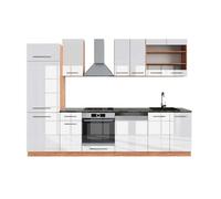 Cuisine Fame-Line, 300cm, PT Anthracite, Blanc Haute brillance/Chêne de force doré, Vicco 42680