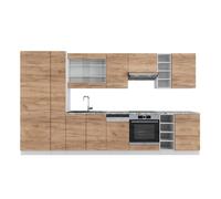 Vicco cuisine Fame-Line, 355 cm sans plan de travail, Chêne doré/blanc/Blanc