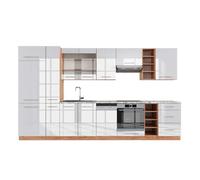 Cuisine Fame-Line, 355cm, PT Marbre, Blanc Haute brillance/Chêne de force doré, Vicco 49307