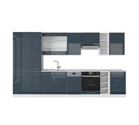 Cuisine Fame-Line, 355cm, PT Marbre, Bleu foncé brillant/Blanc, Vicco 49361