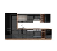 Cuisine Fame-Line, 355cm sans PT, Anthracite Haute brillance/Chêne de force doré, Vicco 38686