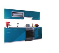 Cuisine GIOVANNA 7 éléments - turquoise mat 2m40 - grand casserolier