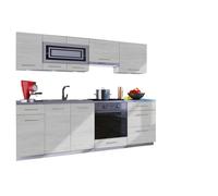 Cuisine GIOVANNA 8 éléments - bois blanchi 2m40 casserolier four encastrable