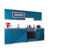 Cuisine GIOVANNA 8 éléments - turquoise mat 2m40 casserolier four encastrable