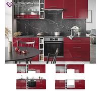 Cuisine intégrée Cuisine en bloc Fame-Line 235 cm blanc bordeaux rouge Vicco