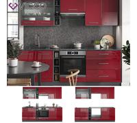 Cuisine intégrée Cuisine en bloc Fame-Line 235cm anthracite bordeaux rouge Vicco