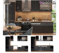 Cuisine Fame-Line, 300 cm sans plan de travail, Anthracite brillant/Chêne doré, Vicco