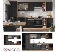 Cuisine Fame-Line, 355 cm sans plan de travail, Anthracite brillant/Chêne doré, Vicco