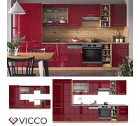 Vicco cuisine Fame-Line, 355 cm sans plan de travail, Bordeaux brillant/chêne doré