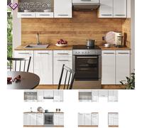 Vicco Cuisine Fame-Line, Blanc Brillant/Chêne doré, 240 cm sans Plan de Travail