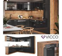 Cuisine intégrée Cuisine en bloc R-Line angle 287x277 cm chêne anthracite Vicco