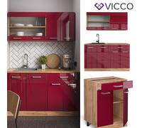 Cuisine intégrée Cuisine en bloc R-Line Single 140 cm chêne rouge-bordeaux Vicco