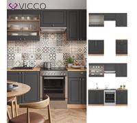 Cuisine intégrée Fame-Line Single style rustique 200cm chêne anthracite or Vicco
