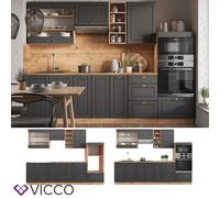 Cuisine Fame-Line, 280 cm sans plan de travail, Anthracite Campagne/Chêne doré, Vicco
