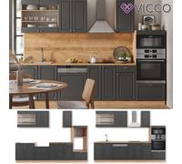 Cuisine intégrée Fame-Line Single style rustique 300cm chêne anthracite or Vicco