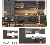 Cuisine intégrée Fame-Line Single style rustique 355cm chêne anthracite or Vicco