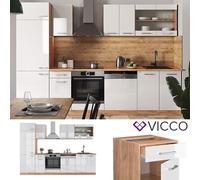 Cuisine intégrée Kitchenette Meuble réfrigérateur R-Line 300cm chêne blanc Vicco