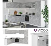Cuisine en angle R-Line 287 x 227 cm sans PT Béton/Blanc Vicco 30229