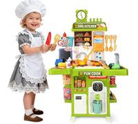 Cuisine Jouet Enfants Mini Cuisines avec Évier Vaporisateur et Éclairage Réaliste, Jeu d'imitation Cuisine pour Filles et Garçons de 3 4 5 Ans, Cadeau (Vert)