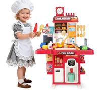 Cuisine Jouet Enfants Mini Cuisines avec Évier Vaporisateur et Éclairage Réaliste, Jeu d'imitation Cuisine pour Filles et Garçons de 3 4 5 Ans, Cadeau (Rouge)