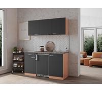 Cuisine Mini Cuisine Single Cuisine à Encastrer Hêtre Gris Gerda 150 CM
