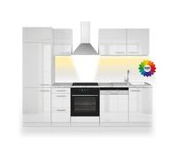 Cuisine Optima, 270cm sans plan de travail avec bande LED, Blanc, Blanc, Vicco
