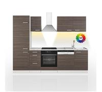 Cuisine Optima, 270cm sans plan de travail avec bande LED, gris noble/blanc, Blanc, Vicco