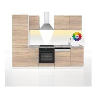 Cuisine Optima, 270cm sans plan de travail avec bande LED, Sonoma, Blanc, Vicco
