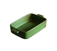 Cuisine Plaque rectangulaire Simple Vintage en céramique brute, plaque de cuisson à Double oreille, four glaçage, micro-ondes Pâtisserie(Green)