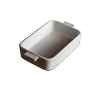 Cuisine Plaque rectangulaire Simple Vintage en céramique brute, plaque de cuisson à Double oreille, four glaçage, micro-ondes Pâtisserie(Blanc)