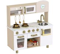 AIYAPLAY Cuisine Enfant en Bois Ustensiles en Acier Inoxydable Blanc | Cuisine Enfant, Machine à Café, Plaque de Cuisson, Robinet et Étagère, Dinette, Jouet d'Imitation Filles et Garçons 3-6 Ans