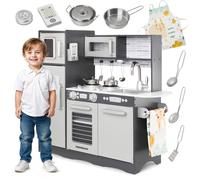 Cuisine pour enfants - MAMABRUM - Cuisine enfant en Bois LED - 93x30x83 cm - Éclairage LED - Ustensiles inclus