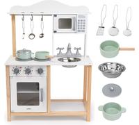 Cuisine pour enfants Mamabrum en bois avec four à micro-ondes, évier, table de cuisson et accessoires
