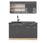 Cuisine R-Line, 140cm, PT Anthracite, Anthracite Haute brillance/Chêne de force doré, Vicco 43303
