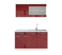 Cuisine R-Line, 140cm, PT Marbre, Rouge brillant/Blanc, Vicco 30529