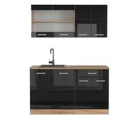 Cuisine R-Line, 140cm sans PT, Noir Haute brillance/Chêne de force doré, Vicco 40971